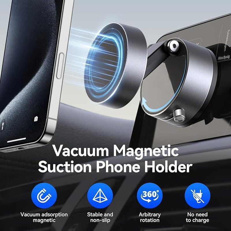 2025 New Vacuum Magnetic Suction Phone Holder, Upgraded Magnetic Suction Phone Mount, Upgraded 360° Adjustable Suction Cup Car Phone Mount,Foldable and Retractable Double-Sided ,Phone Accessories for Iphone & Android