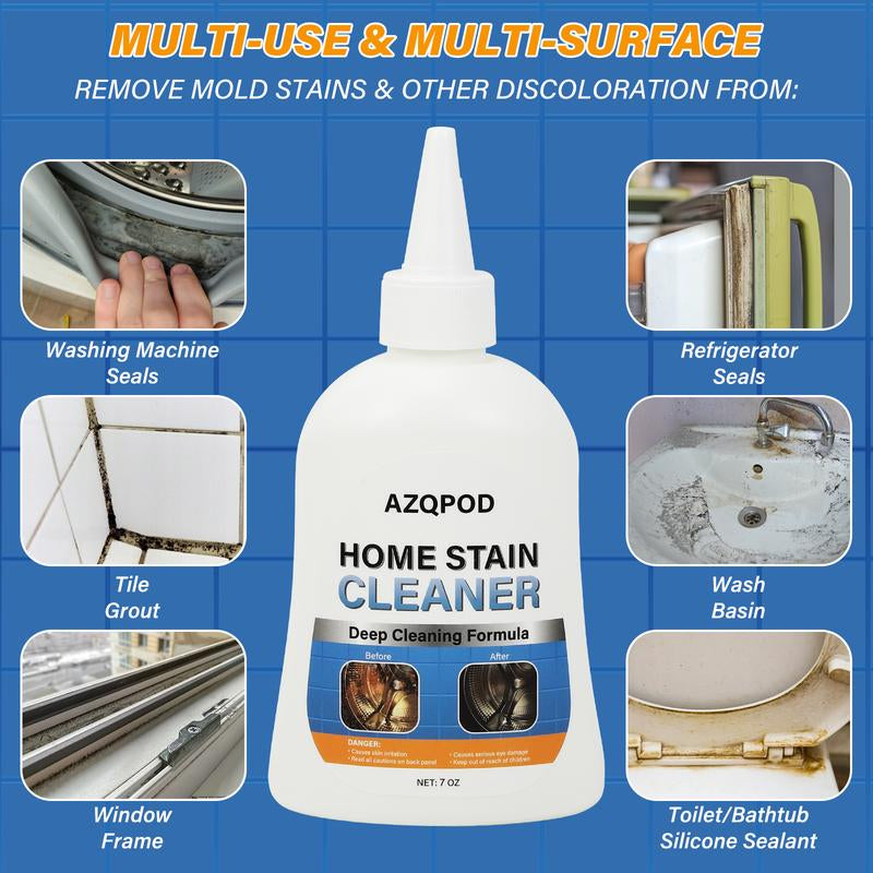 AZQPOD Mold Remover Gel with Scrub Brush – Heavy Duty Mildew Stain Cleaner for Washer Gasket, Shower Caulk, Tile Grout & Bathroom – 7 Fl Oz
