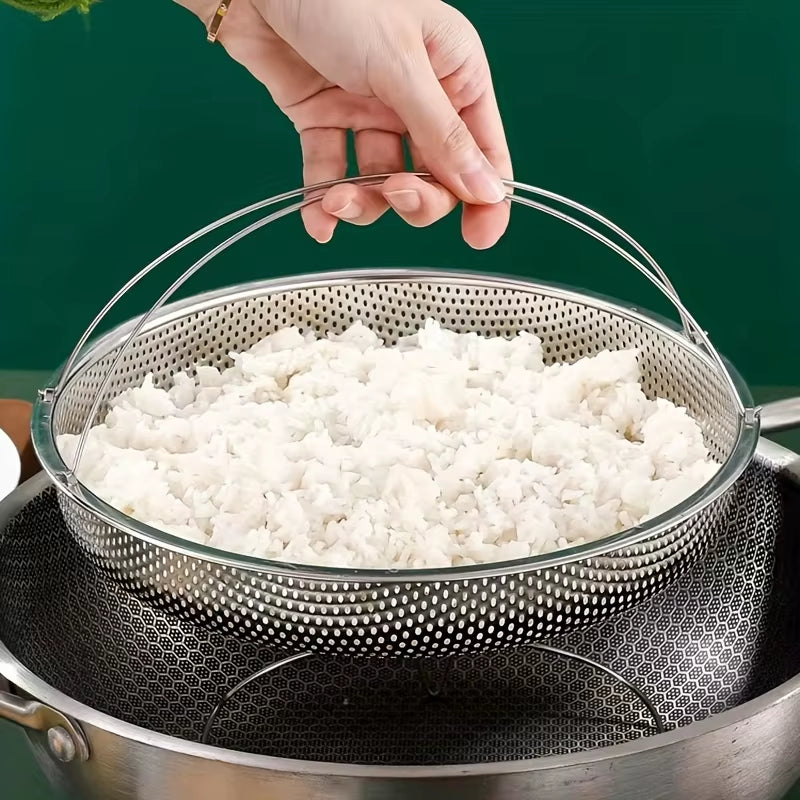 1Pc Stainless Steel Multi-Functional Steamer Basket, Uncharged Kitchen Strainer for Steaming Rice, Dumplings, and Vegetables
