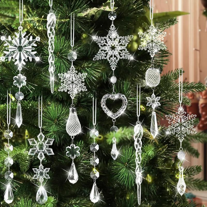 Crystal Ornaments Christmas Tree Decorations - 21Pcs Christmas Tree Ornaments Sparkling Dazzling Festival Party Decoration Crystal Snowflake Design Hanging Ornament Holiday Season Home Decor