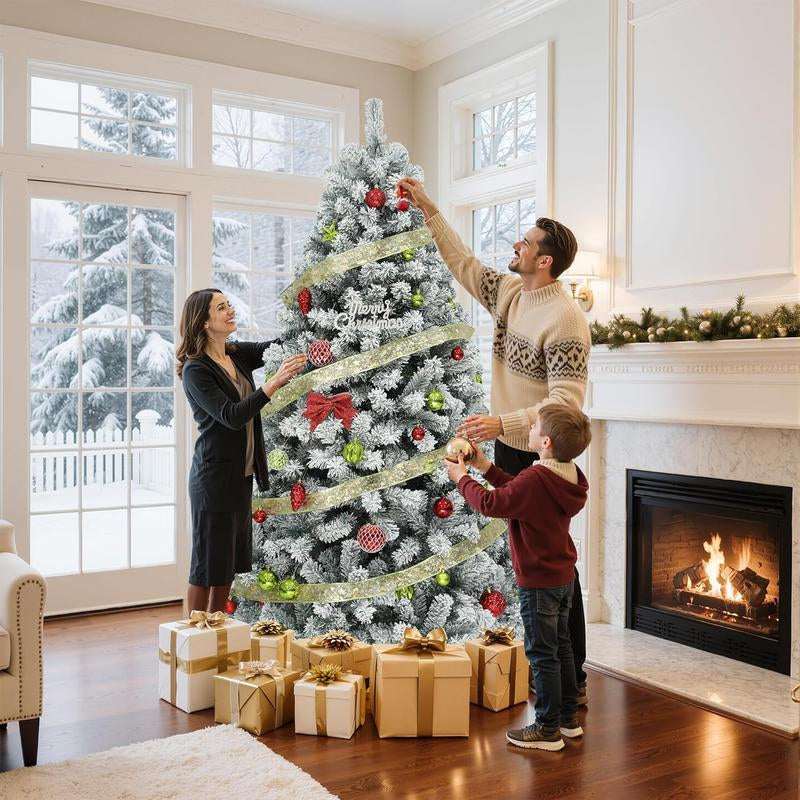 Yitahome 6/7.5FT Snow Flocked Christmas Tree(Without Lights), Snowy Spruce Hinged Artificial Christmas Tree with Branch Tips, Christmas Tree for Home, Party Decoration