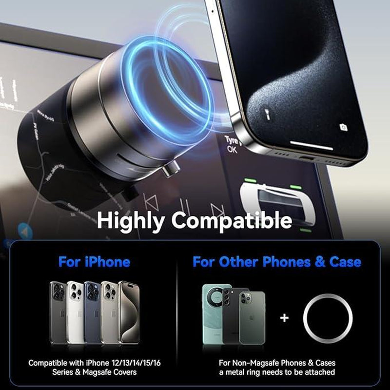 2025 New Vacuum Magnetic Suction Phone Holder, Upgraded Magnetic Suction Phone Mount, Upgraded 360° Adjustable Suction Cup Car Phone Mount,Foldable and Retractable Double-Sided ,Phone Accessories for Iphone & Android