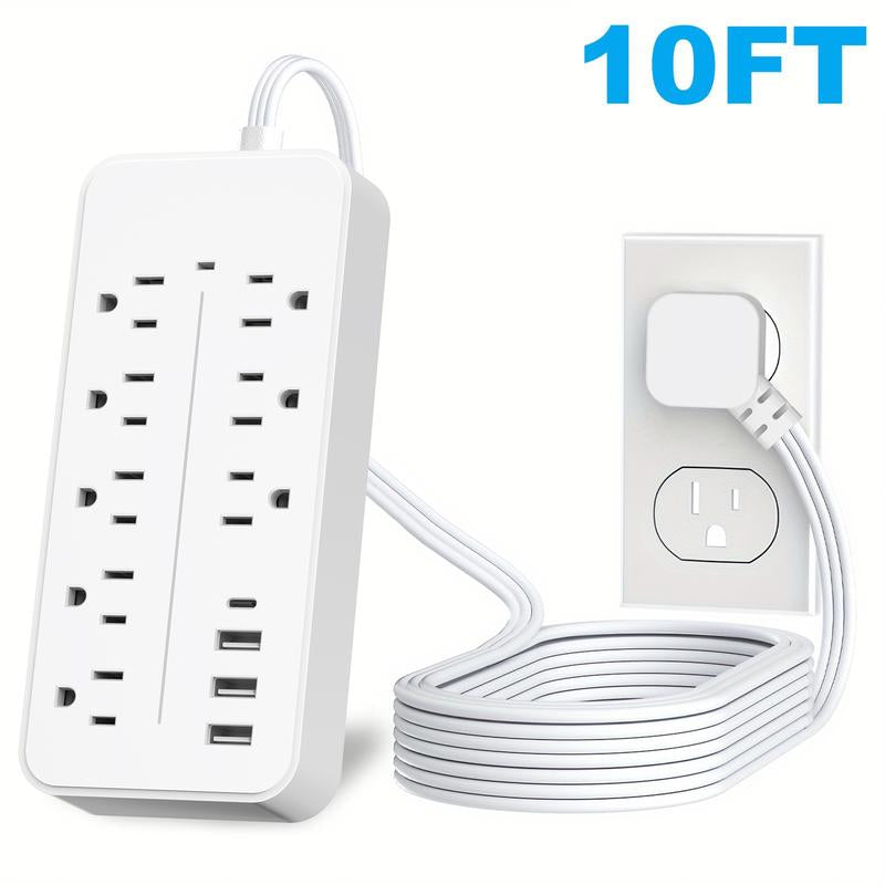 Flat Plug Surge Protector Outlet Extender Power Strip with Extension Cord, 8 AC Outlets, 4 USB Charging Ports (3 USB a & 1 USB C), Desk Charging Station, Compact Power Strip Outlet Extender for Home Dorm Office Travel Essentials