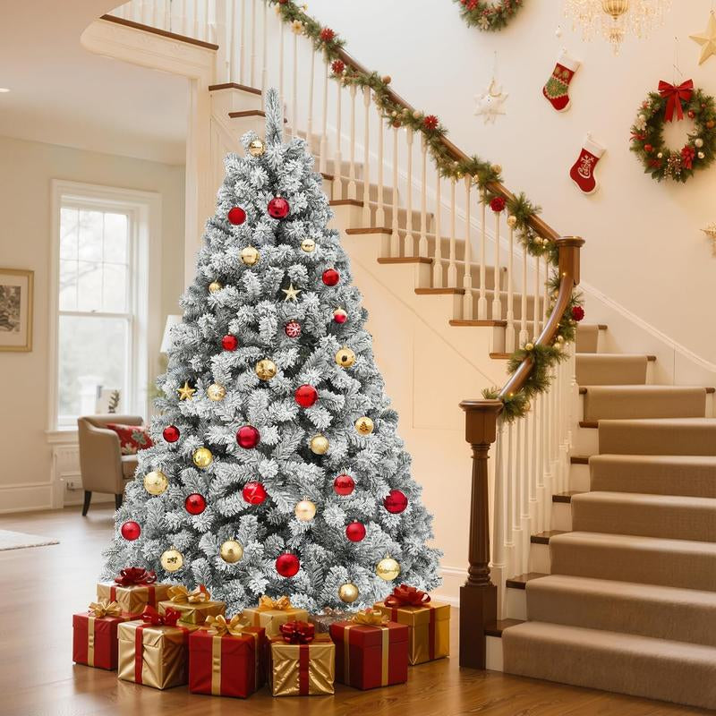 Yitahome 6/7.5FT Snow Flocked Christmas Tree(Without Lights), Snowy Spruce Hinged Artificial Christmas Tree with Branch Tips, Christmas Tree for Home, Party Decoration