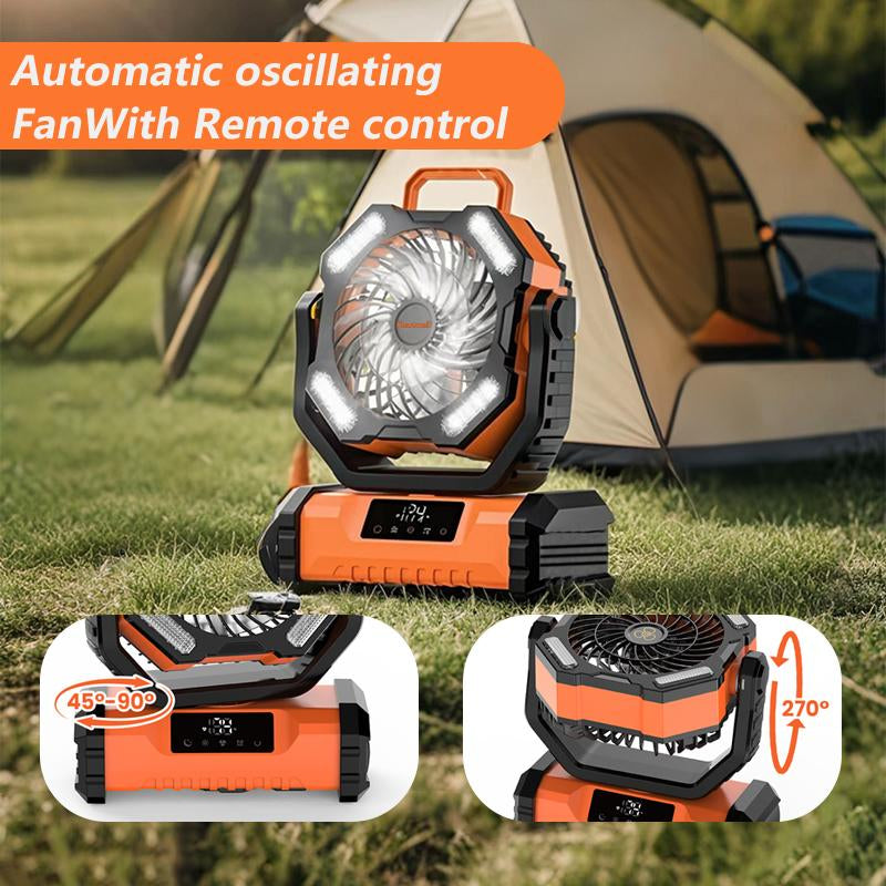 Featwell 20000Mah Rechargeable Camping Fan with LED Light, 5-Speed Fan Adjustment, Remote Control, 270° Adjustable Wind Direction, Touchscreen Interface