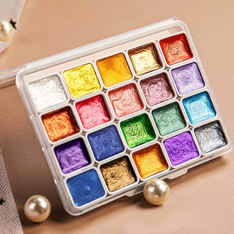 20 Color Pearl Watercolor Pigment, Solid Packaging for Traditional Chinese Painting, Tangka Calligraphy, Color Painting