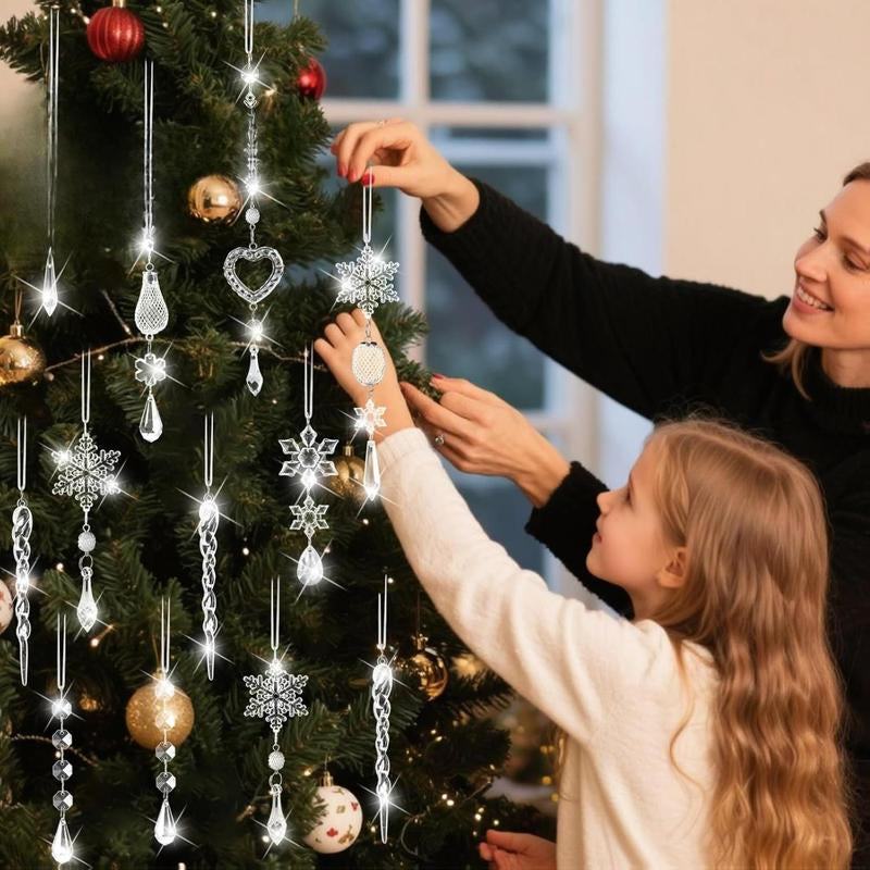 Crystal Ornaments Christmas Tree Decorations - 21Pcs Christmas Tree Ornaments Sparkling Dazzling Festival Party Decoration Crystal Snowflake Design Hanging Ornament Holiday Season Home Decor