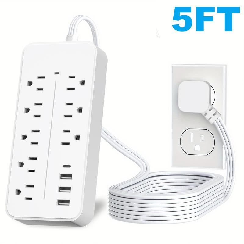 Flat Plug Surge Protector Outlet Extender Power Strip with Extension Cord, 8 AC Outlets, 4 USB Charging Ports (3 USB a & 1 USB C), Desk Charging Station, Compact Power Strip Outlet Extender for Home Dorm Office Travel Essentials