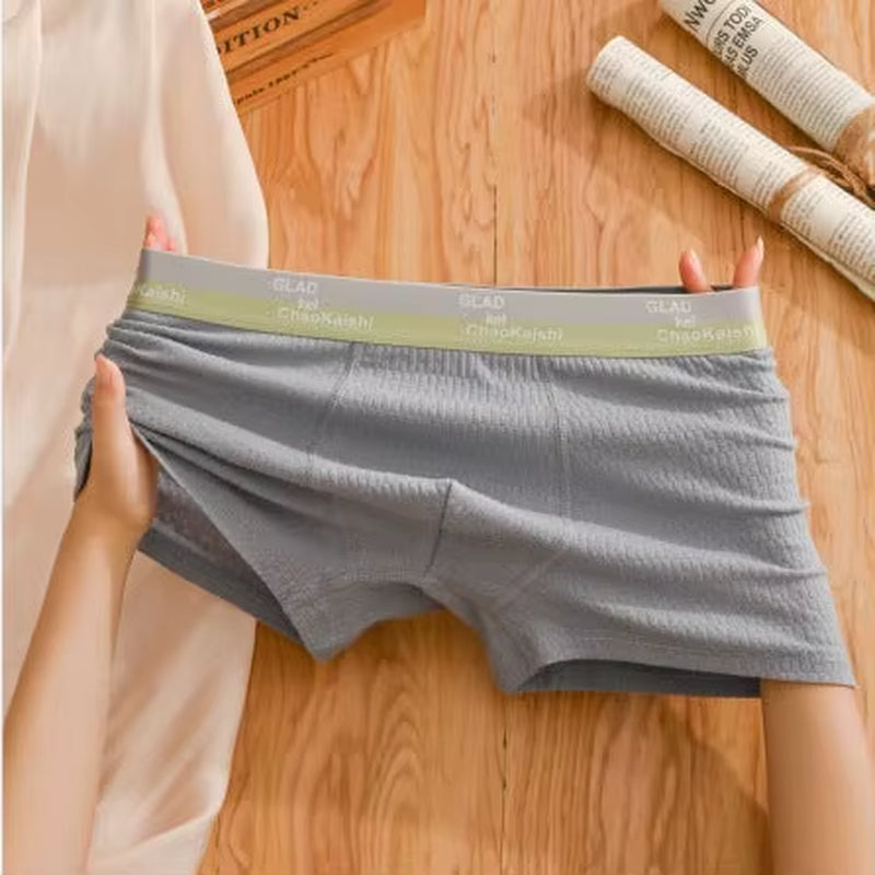 Bubble Cotton Men'S Boxer Briefs Antibacterial Breathable Sweat Absorbent Slim Mid-Waist Underwears Solid Color Sports Panties