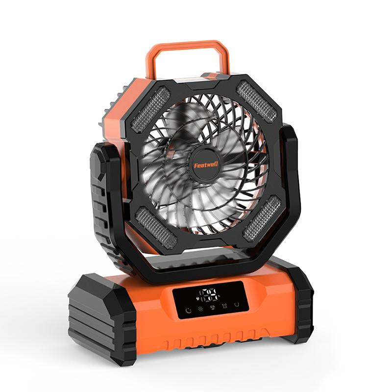 Featwell 20000Mah Rechargeable Camping Fan with LED Light, 5-Speed Fan Adjustment, Remote Control, 270° Adjustable Wind Direction, Touchscreen Interface