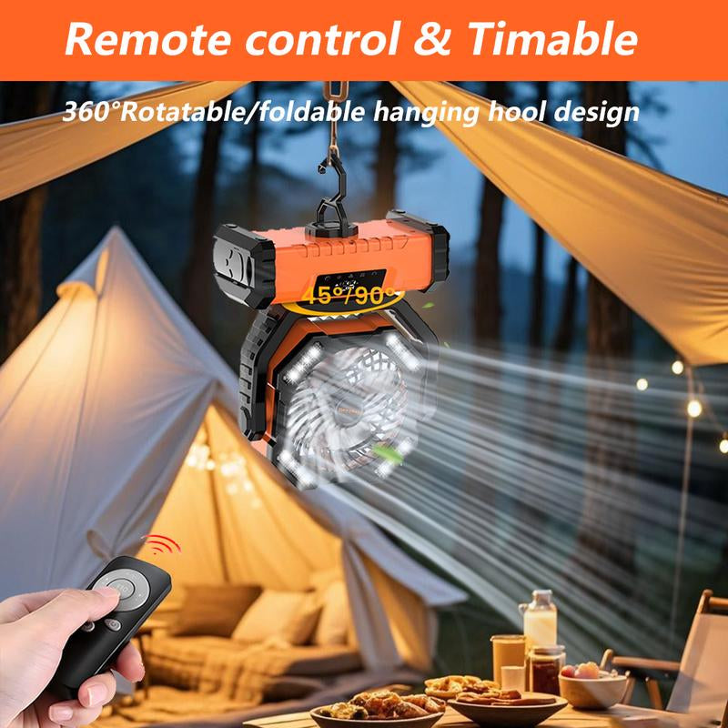 Featwell 20000Mah Rechargeable Camping Fan with LED Light, 5-Speed Fan Adjustment, Remote Control, 270° Adjustable Wind Direction, Touchscreen Interface