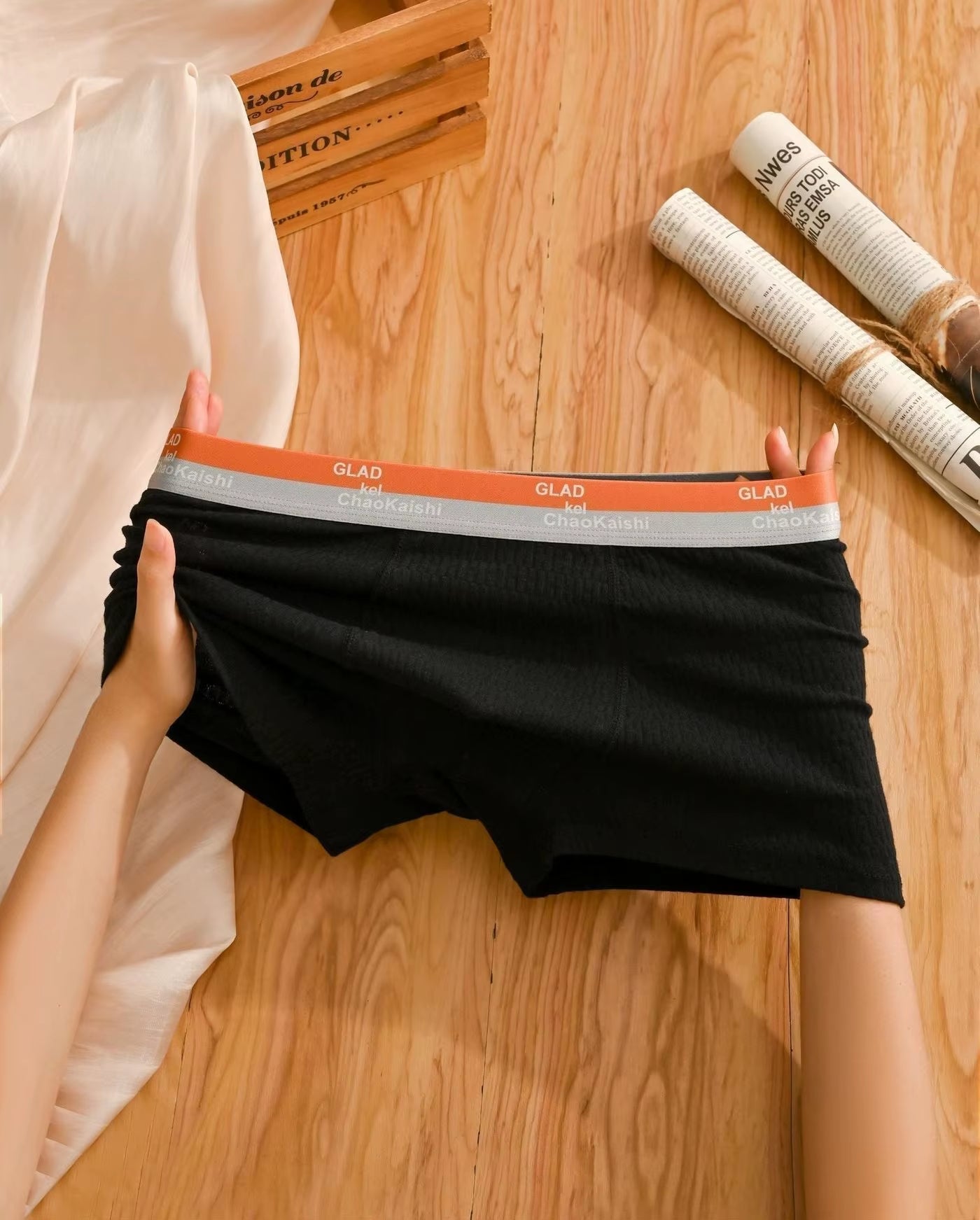 Bubble Cotton Men'S Boxer Briefs Antibacterial Breathable Sweat Absorbent Slim Mid-Waist Underwears Solid Color Sports Panties