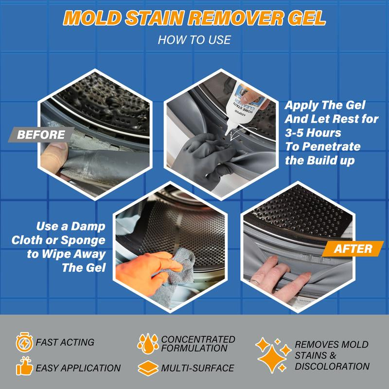 AZQPOD Mold Remover Gel with Scrub Brush – Heavy Duty Mildew Stain Cleaner for Washer Gasket, Shower Caulk, Tile Grout & Bathroom – 7 Fl Oz