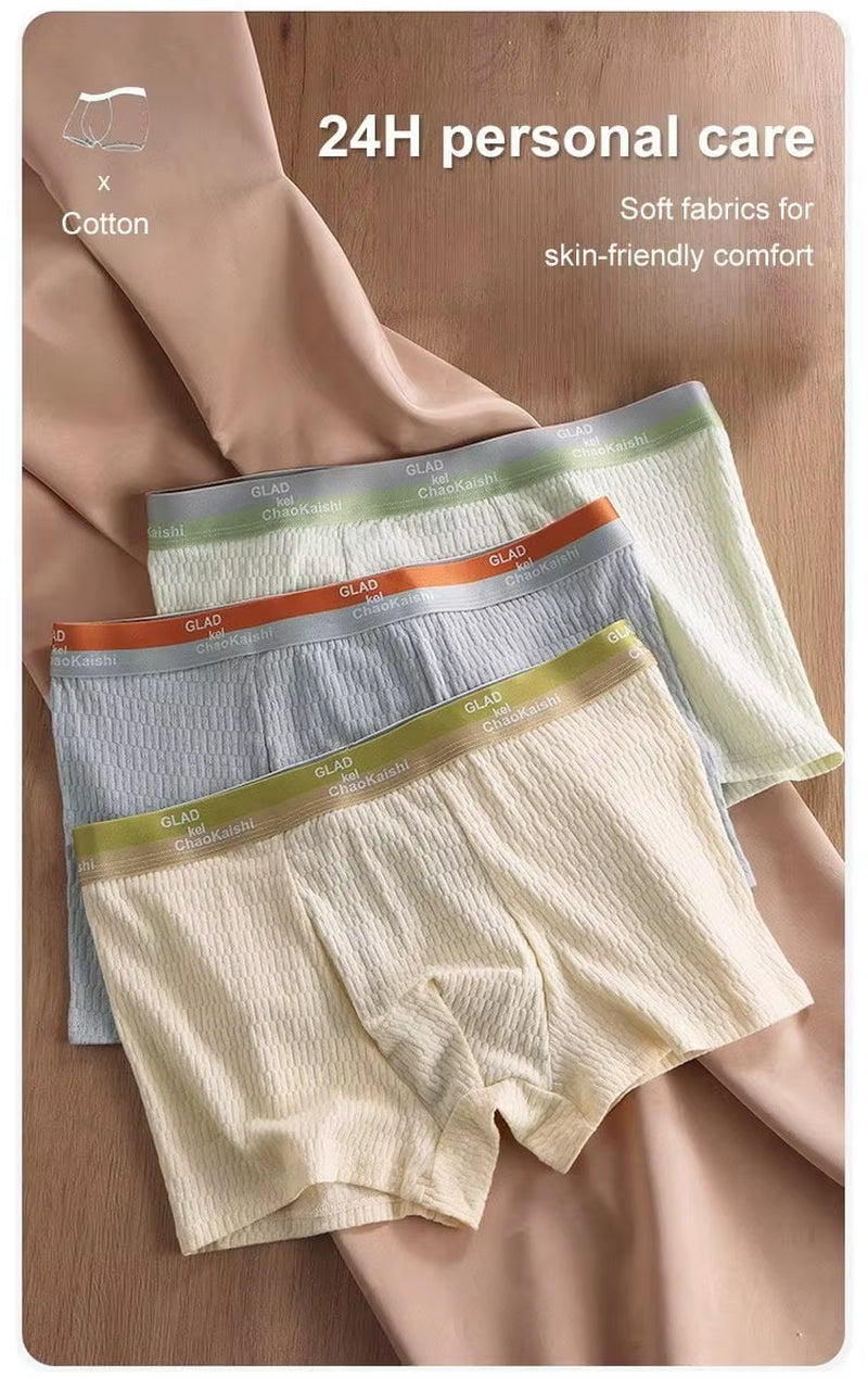 Bubble Cotton Men'S Boxer Briefs Antibacterial Breathable Sweat Absorbent Slim Mid-Waist Underwears Solid Color Sports Panties