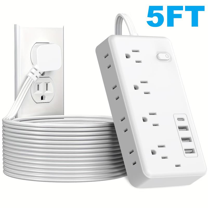 Flat Plug Surge Protector Outlet Extender Power Strip with Extension Cord, 8 AC Outlets, 4 USB Charging Ports (3 USB a & 1 USB C), Desk Charging Station, Compact Power Strip Outlet Extender for Home Dorm Office Travel Essentials