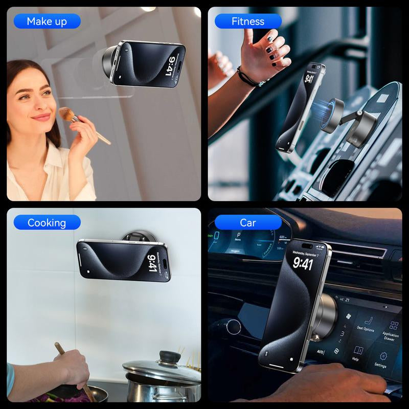 Vacuum Magnetic Suction Phone Holder,Xo Upgraded 360° Adjustable Suction Cup Car Phone Mount,Hands-Free Cell Phone Holder for Car/Gym/Mirror/Smooth Surface,Compatible with Iphone 16/15/14/13/12 Series