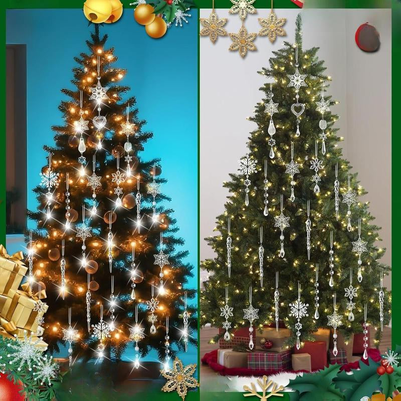 Crystal Ornaments Christmas Tree Decorations - 21Pcs Christmas Tree Ornaments Sparkling Dazzling Festival Party Decoration Crystal Snowflake Design Hanging Ornament Holiday Season Home Decor