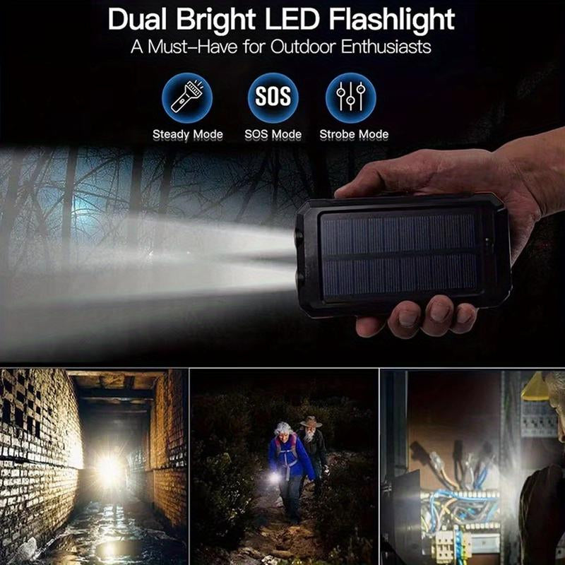 20000Mah Solar Charger Power Bank,Built-In USB-A Type-C Micro USB Ports Fast Charging,Flashlight,Carabiner,Outdoor Portable Emergency Power Bank Portable Charger Iphone Compact Water Proof Chargeable