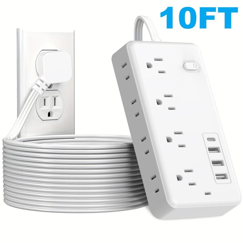 Flat Plug Surge Protector Outlet Extender Power Strip with Extension Cord, 8 AC Outlets, 4 USB Charging Ports (3 USB a & 1 USB C), Desk Charging Station, Compact Power Strip Outlet Extender for Home Dorm Office Travel Essentials