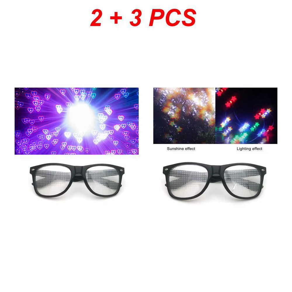 Creative Fireworks Glasses Effects Eyewear Diffraction Rectangle Sunglasses Watch the Lights Change Heart/Star Shape at Nigh