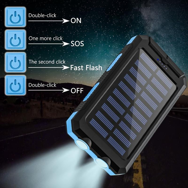 20000Mah Solar Charger Power Bank,Built-In USB-A Type-C Micro USB Ports Fast Charging,Flashlight,Carabiner,Outdoor Portable Emergency Power Bank Portable Charger Iphone Compact Water Proof Chargeable
