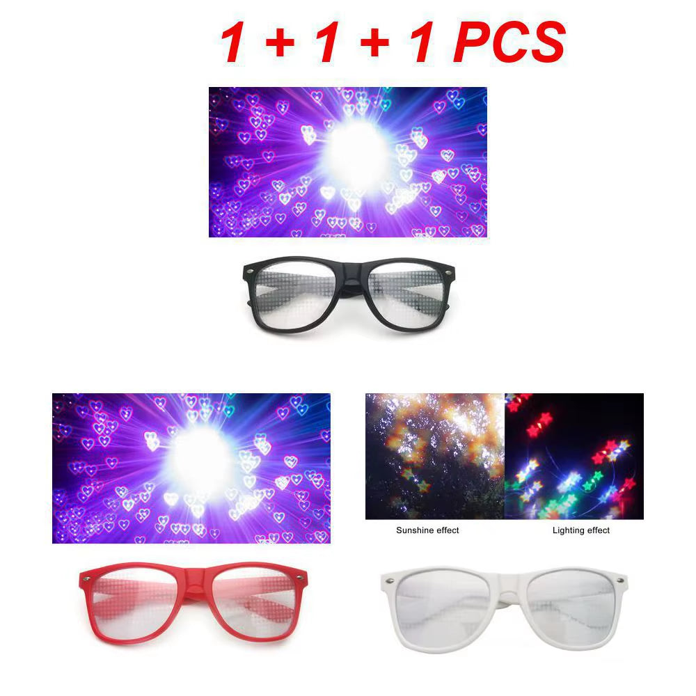 Creative Fireworks Glasses Effects Eyewear Diffraction Rectangle Sunglasses Watch the Lights Change Heart/Star Shape at Nigh