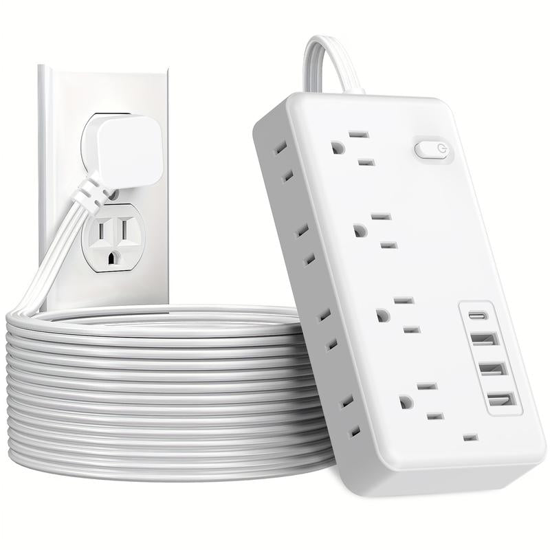 Flat Plug Surge Protector Outlet Extender Power Strip with Extension Cord, 8 AC Outlets, 4 USB Charging Ports (3 USB a & 1 USB C), Desk Charging Station, Compact Power Strip Outlet Extender for Home Dorm Office Travel Essentials