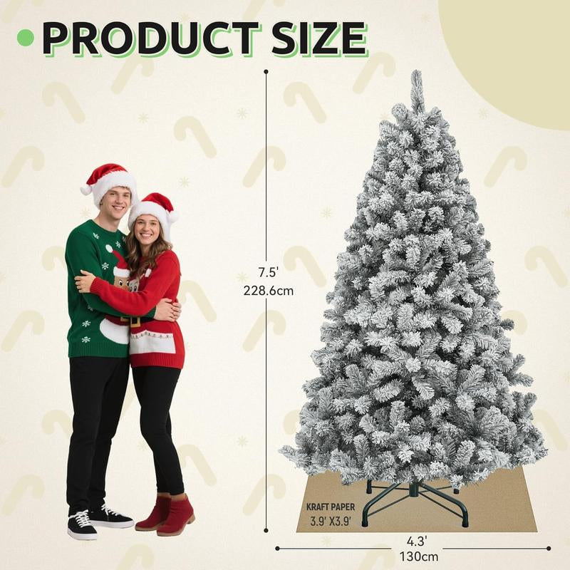Yitahome 6/7.5FT Snow Flocked Christmas Tree(Without Lights), Snowy Spruce Hinged Artificial Christmas Tree with Branch Tips, Christmas Tree for Home, Party Decoration
