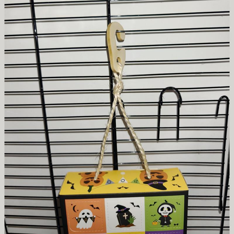 Halloween Foraging Box - 12-Grid Natural Chew Toy for Birds & Small Pets with Sola Flowers, Wood Blocks & Holiday Edible Chews, Interactive Surprise Box with Hanging Hook