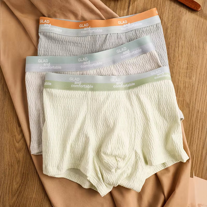 Bubble Cotton Men'S Boxer Briefs Antibacterial Breathable Sweat Absorbent Slim Mid-Waist Underwears Solid Color Sports Panties