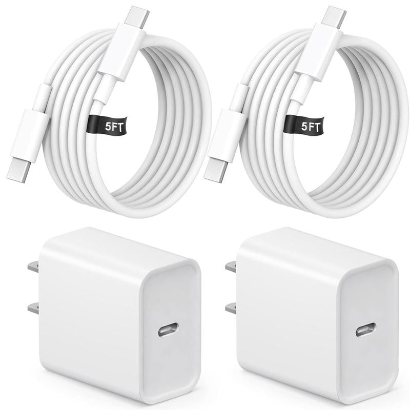 I Phone 17/16/15 Charger, USB C Charger, 2-Pack 20W Type C Fast Wall Charge Power Adapter, 5FT 20W USB-C to C Cable for Iphone 17/16/15 Pro/15 Pro Max, Ipad Pro 12.9/11 Inch, New Ipad Air 5/4Th, Airpods Pro and Smartphones with Other CC Interfaces