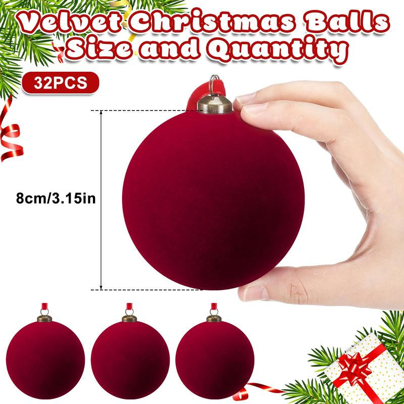 Velvet Christmas Balls Christmas Ornaments Flocked Christmas Tree Ball Ornaments Multicolor Hanging Ornaments for Home Family Holiday Wedding Party Christmas Decor Festive Atmosphere Decoration Xmas Tree Decoration Christmas Gifts