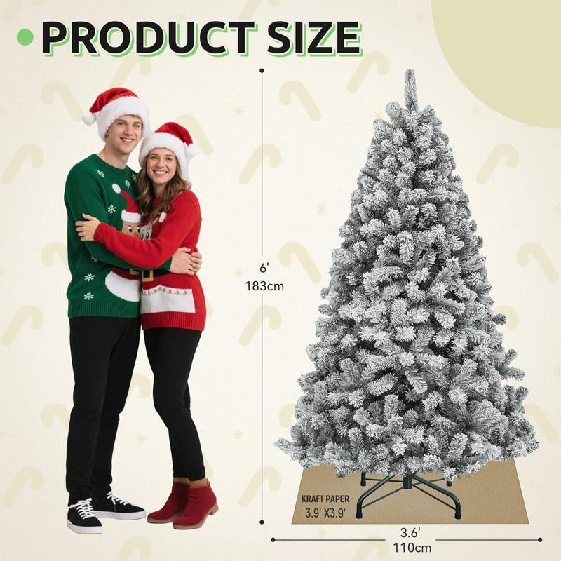 Yitahome 6/7.5FT Snow Flocked Christmas Tree(Without Lights), Snowy Spruce Hinged Artificial Christmas Tree with Branch Tips, Christmas Tree for Home, Party Decoration