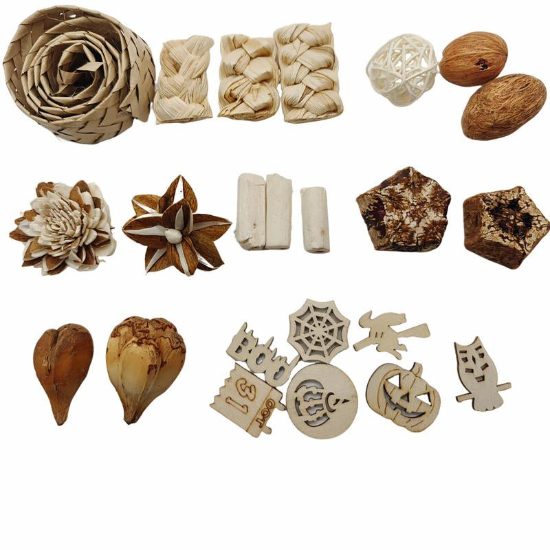Halloween Foraging Box - 12-Grid Natural Chew Toy for Birds & Small Pets with Sola Flowers, Wood Blocks & Holiday Edible Chews, Interactive Surprise Box with Hanging Hook