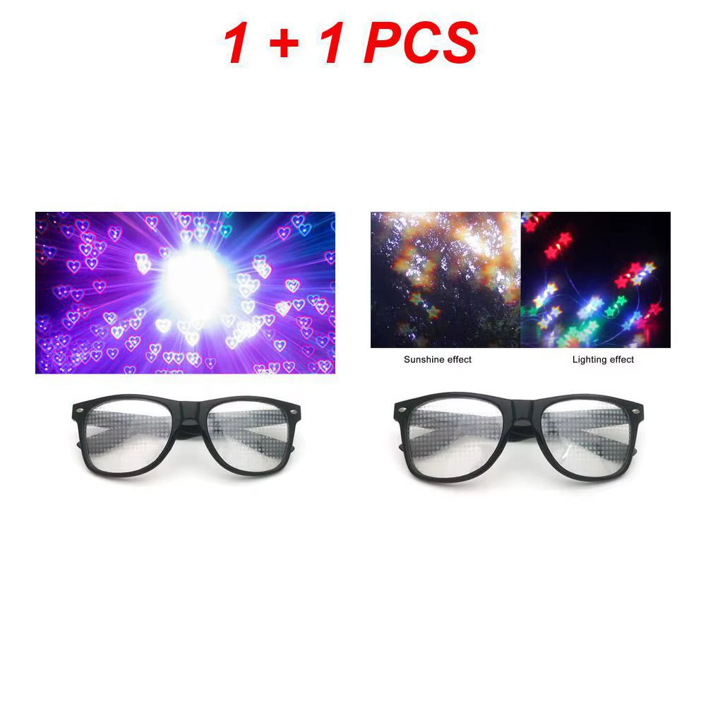 Creative Fireworks Glasses Effects Eyewear Diffraction Rectangle Sunglasses Watch the Lights Change Heart/Star Shape at Nigh