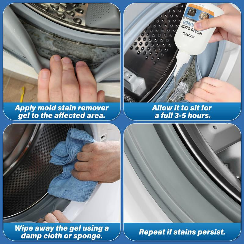 AZQPOD Mold Remover Gel with Scrub Brush – Heavy Duty Mildew Stain Cleaner for Washer Gasket, Shower Caulk, Tile Grout & Bathroom – 7 Fl Oz