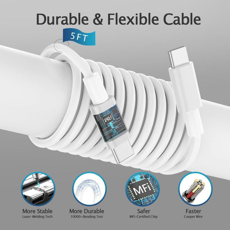 I Phone 17/16/15 Charger, USB C Charger, 2-Pack 20W Type C Fast Wall Charge Power Adapter, 5FT 20W USB-C to C Cable for Iphone 17/16/15 Pro/15 Pro Max, Ipad Pro 12.9/11 Inch, New Ipad Air 5/4Th, Airpods Pro and Smartphones with Other CC Interfaces