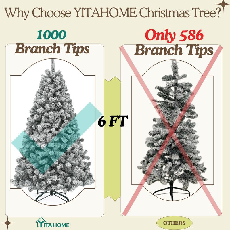 Yitahome 6/7.5FT Snow Flocked Christmas Tree(Without Lights), Snowy Spruce Hinged Artificial Christmas Tree with Branch Tips, Christmas Tree for Home, Party Decoration